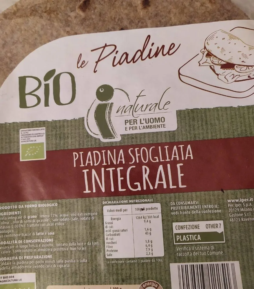 Piadina sfogliata integrale