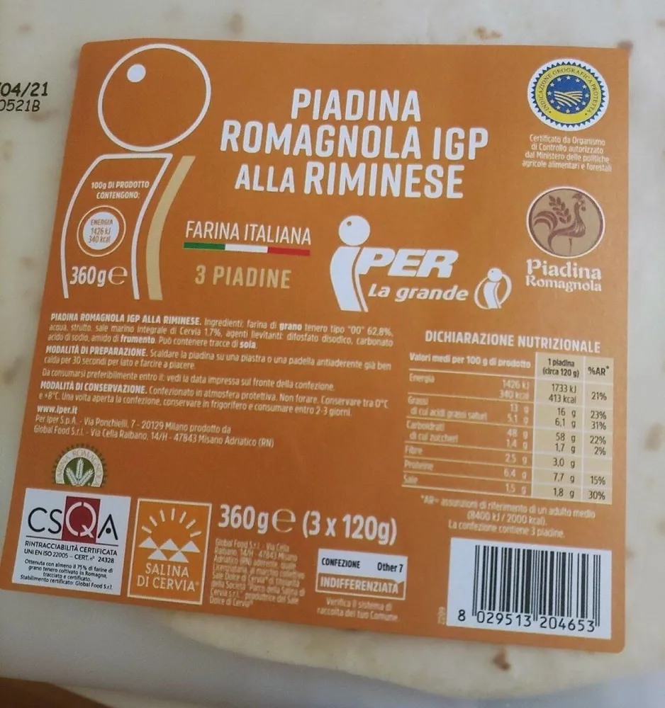 Piadina romagnola igp
