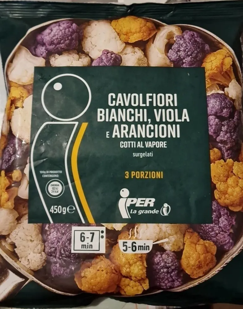 Cavolfiori Bianchi viola arancioni cotti a vapore
