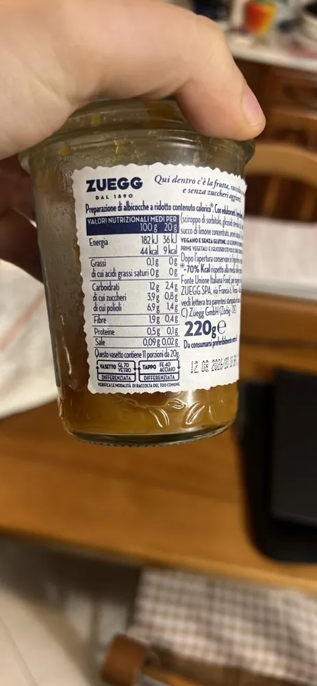 Marmellata Zueg zero zuccheri aggiunti albicocche