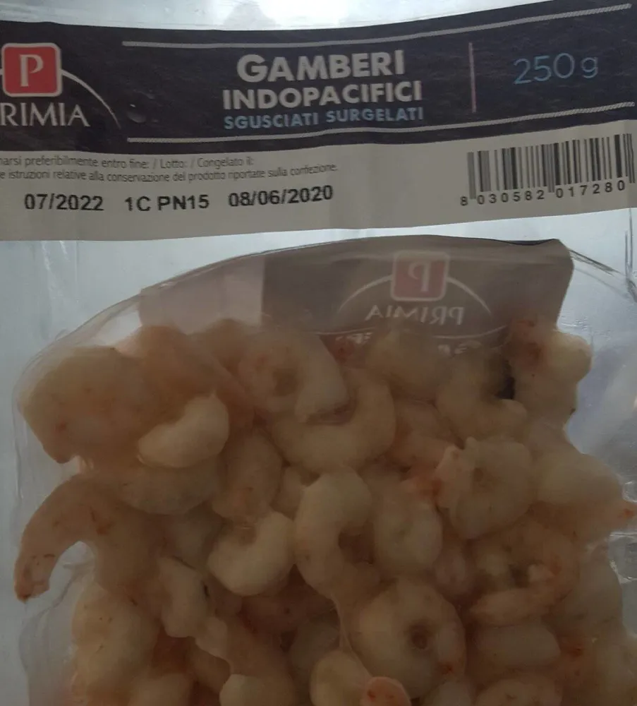 Gamberi infopacifici sgusciate surgelati