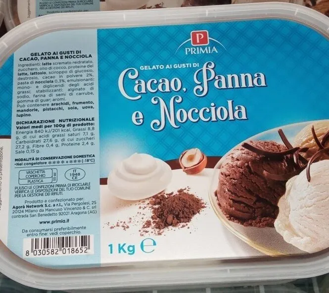 Gelato cacao panna e nocciola