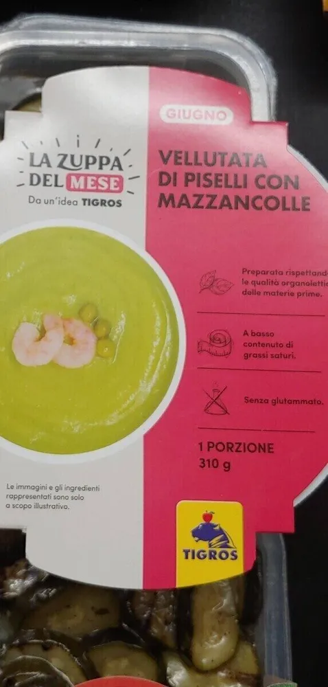 Vellutata di piselli con mazzancolle