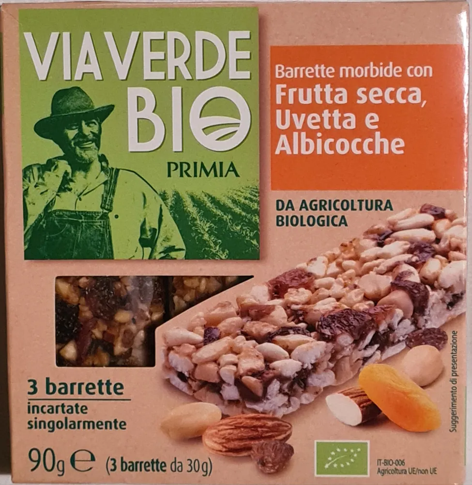 Barrette morbide con frutta secca, uvetta e albicocche