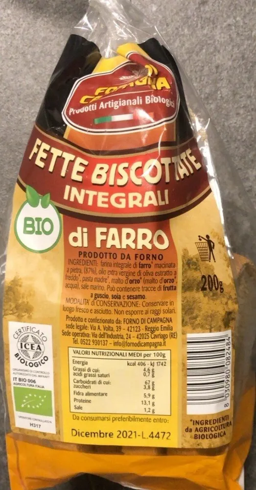 Fette biscottate integrali di farro