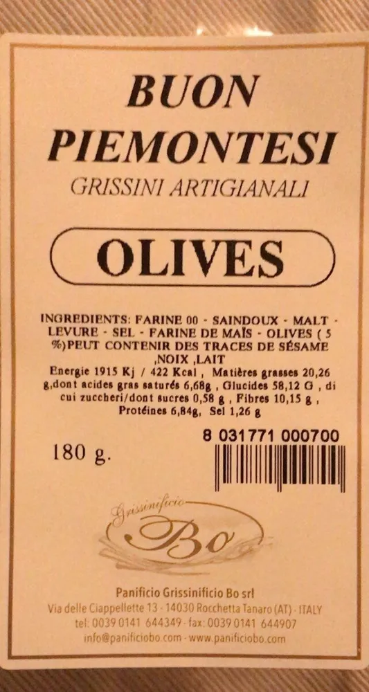 Grissini artisanali olives