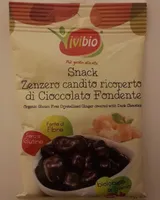 Snack zenzero candito ricoperto di cioccolato fondente