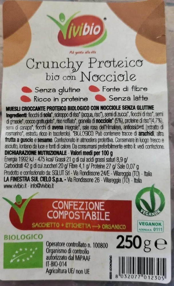 Crunchy proteico bio con nocciole