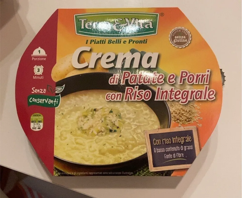 Crema di patate e porri con riso integrale