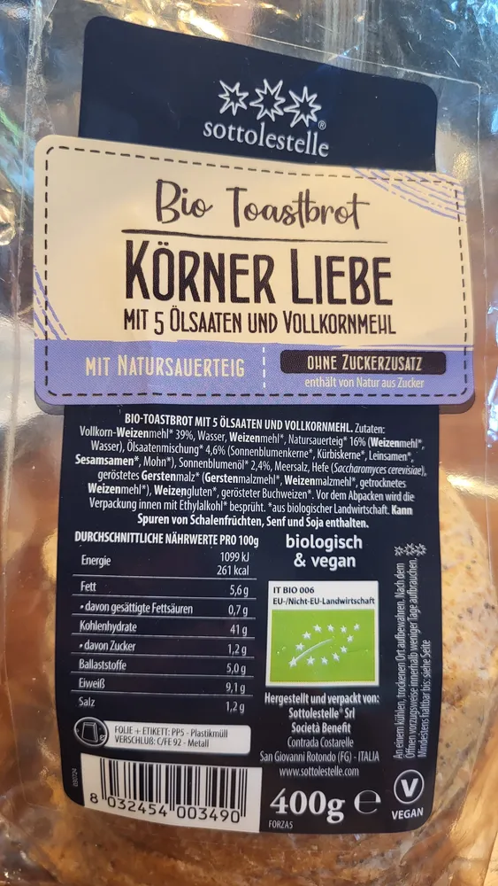 Bio Toastbrot Körner Liebe