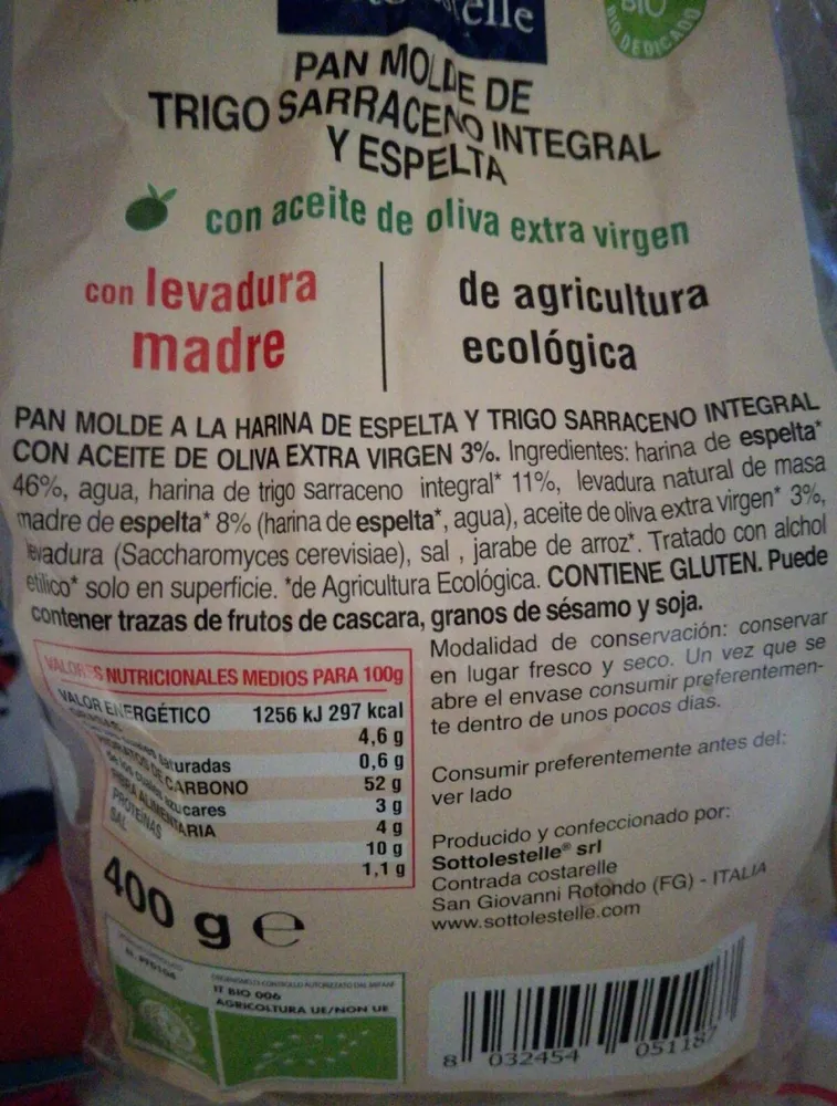 Pan de molde trigo sarraceno integral y espelta