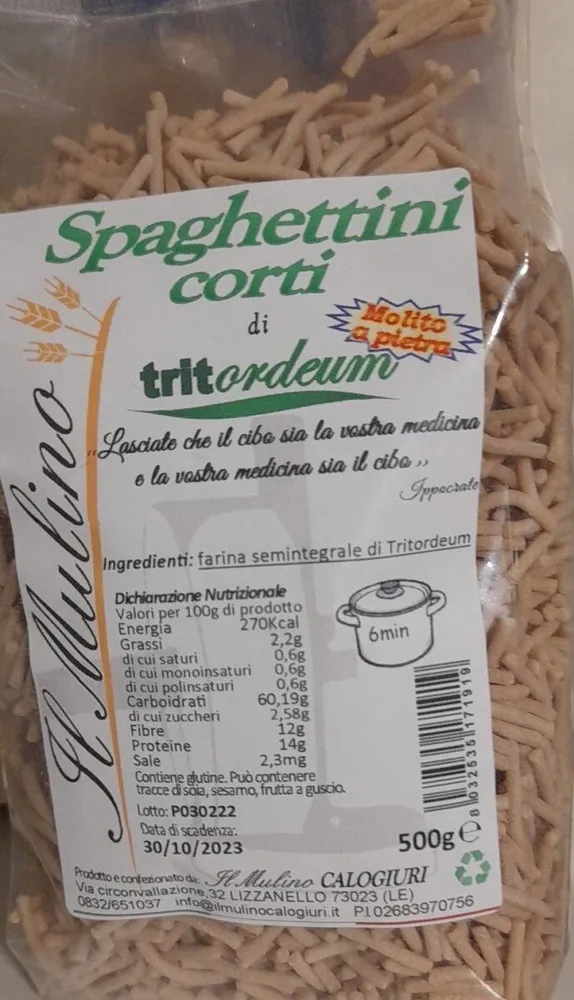 Spaghetti corti di tridordeum