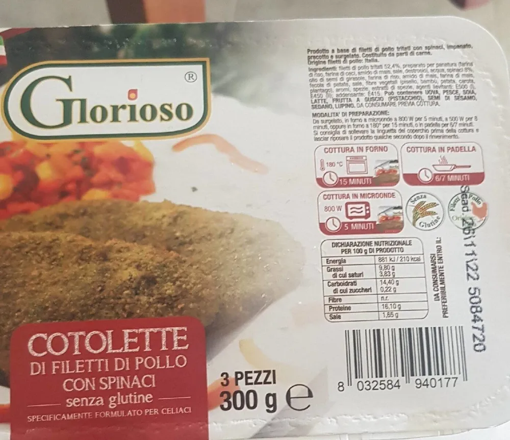 Cotolette di filetti di pollo con spinaci