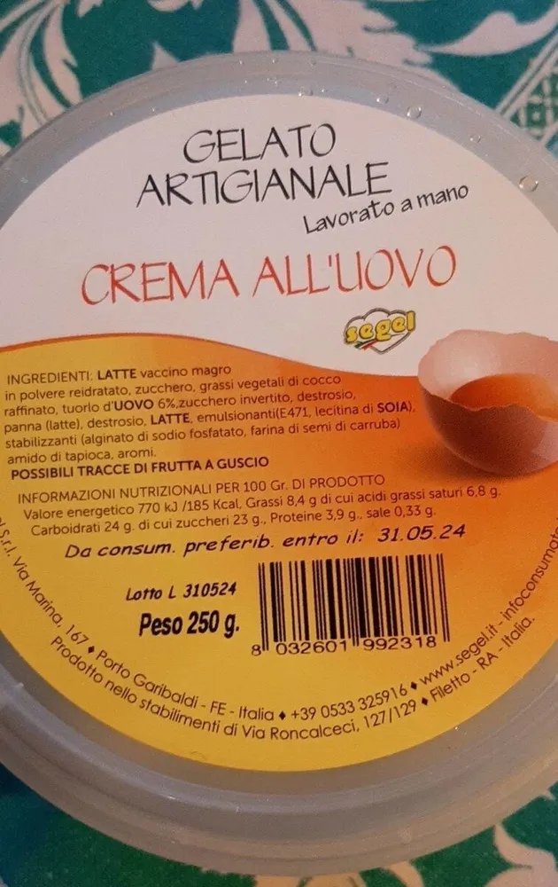 Gelato artigianale  crema all'uovo