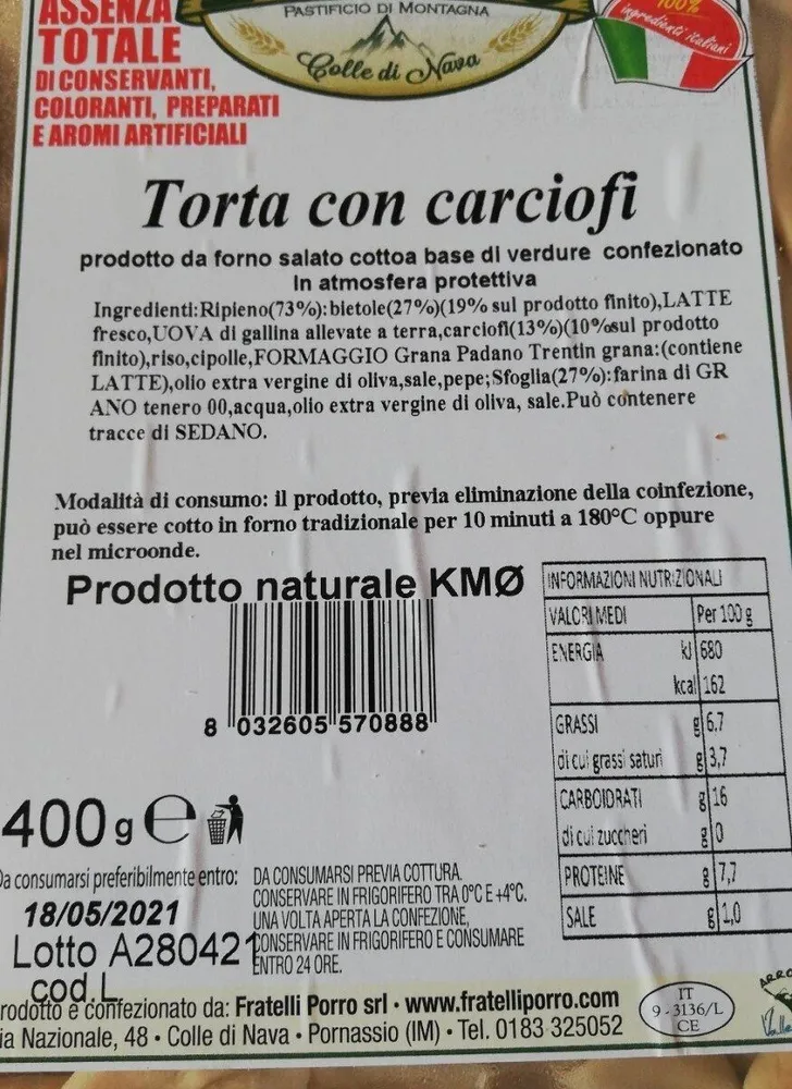Torta con carciofi
