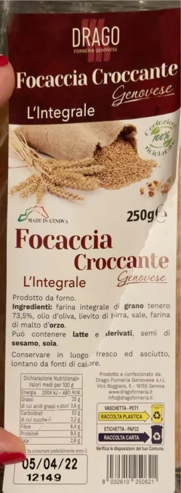 Focaccia croccante integrale