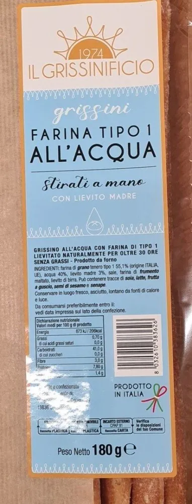 Grissini all'acqua farina tipo 1