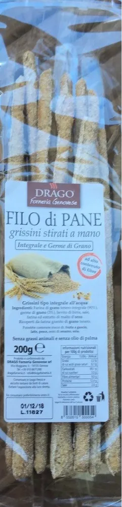 Filo di pane Gressin integrale e germe di grano