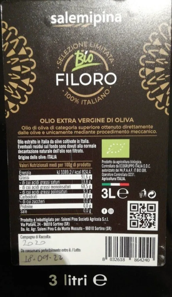 Filoro olio extra vergine di oliva 100%italiano