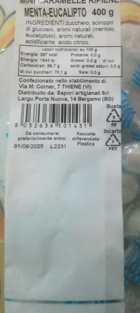 Mini caramelle ripiene menta - eucalipto