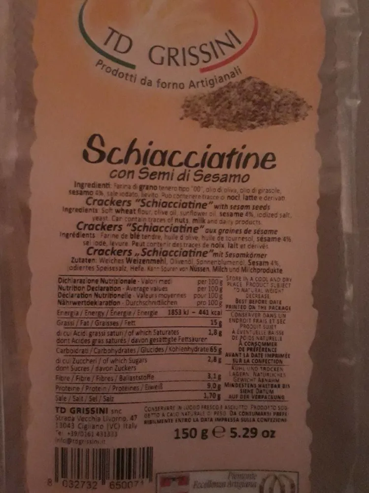Crackers Schiacciatine con Semi di Sesamo