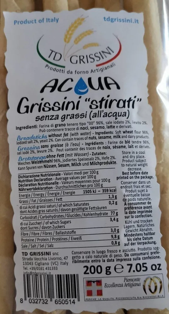 Grissini stirati all'acqua