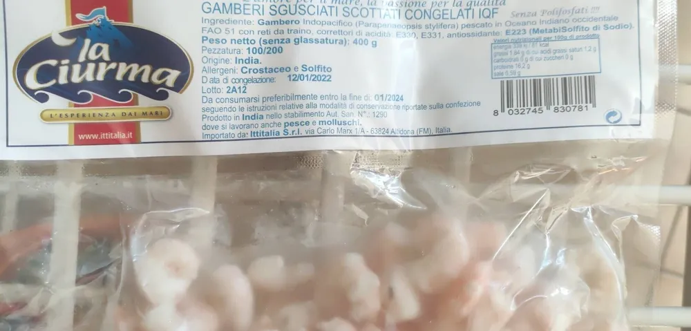 Gamberi sgusciati scottati congelati iqf