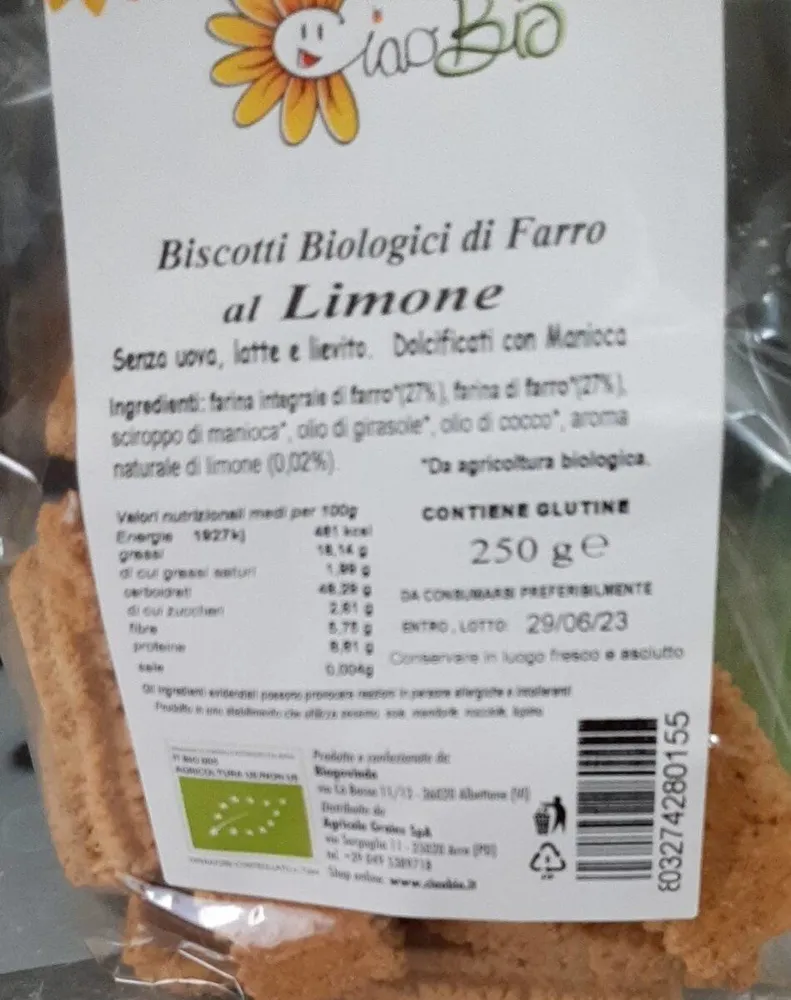 Biscotti biologici di farro e limone