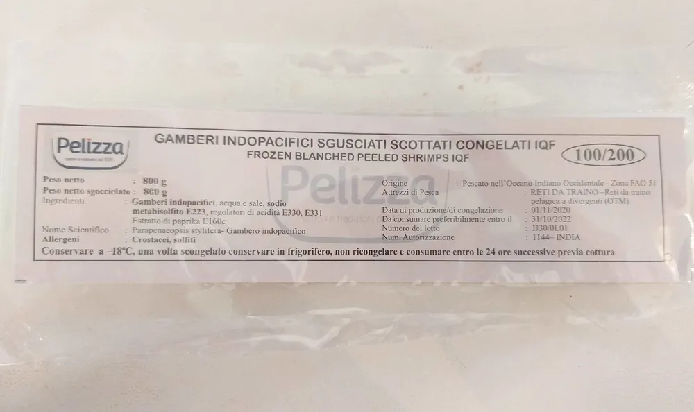 Gamberi Indopacifici sgusciati scottati congelati IQF