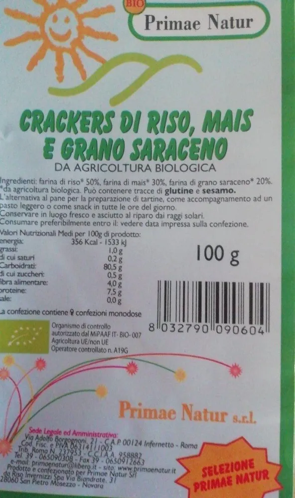 Crackers di riso, mais e grano saraceno
