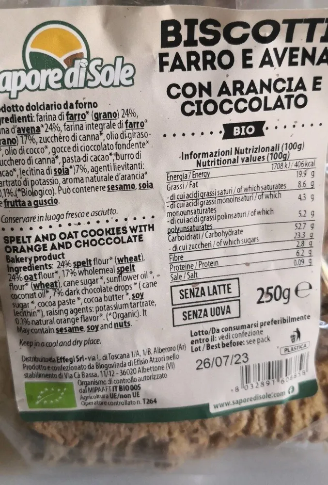 BISCOTTI FARRO E AVENS CON ARANCIA E CIOCCOLATO