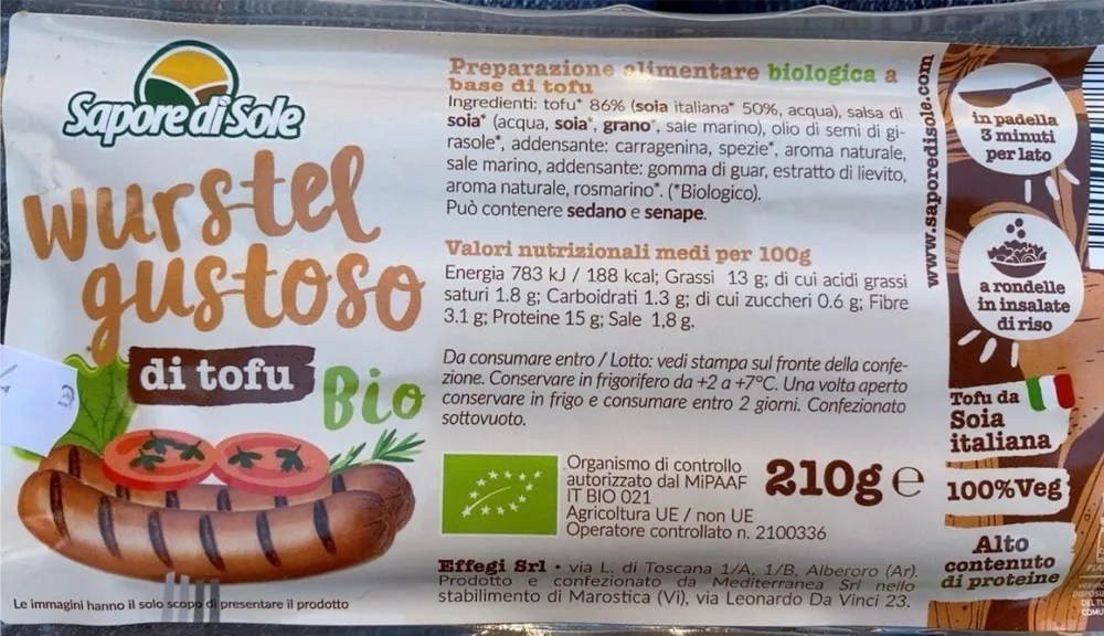 Wurstel gustoso di tofu bio