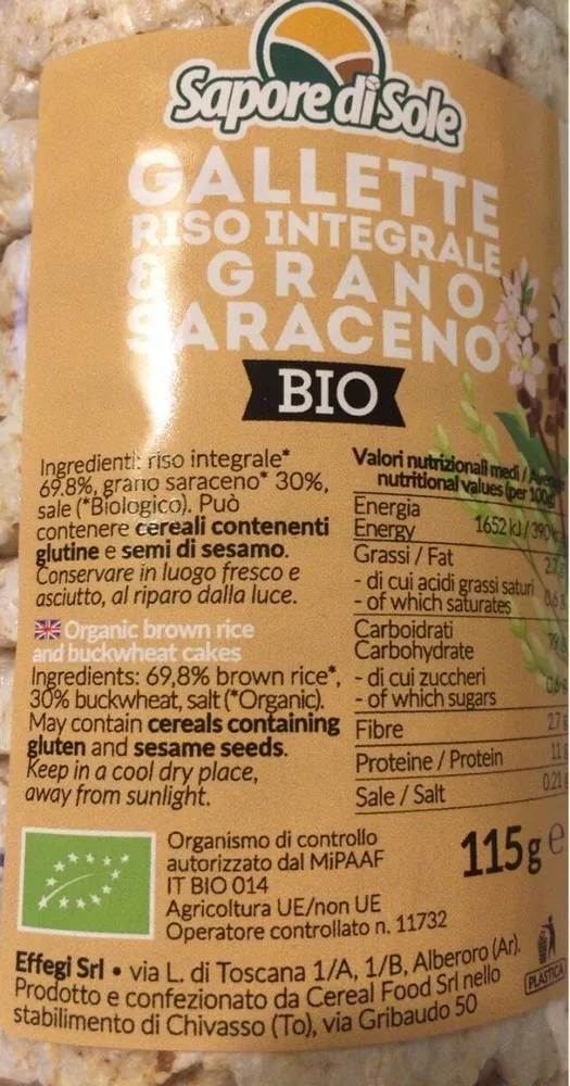 Gallette riso integrale e grano saraceno