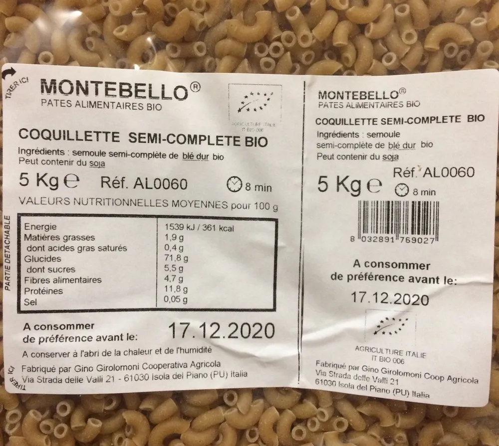 Coquillette semi-complète bio