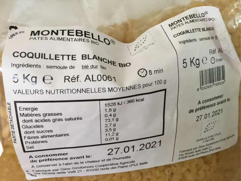 Coquillettes blanches bio