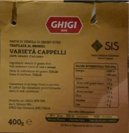 Pasta di semola di grano duro, varietà Cappelli
