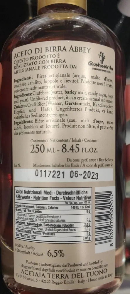 Aceto di birra 100% craft beer vintage