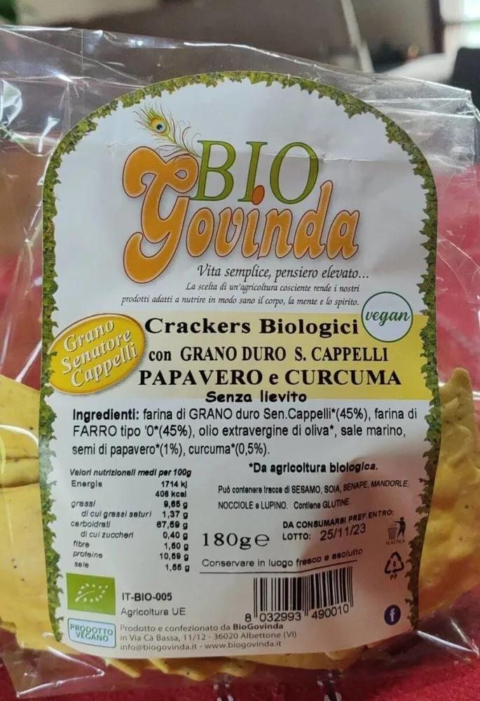 Crackers biologici con Grano duro S. Cappelli Papavero e Curcuma