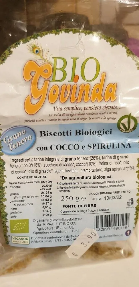 Biscotti biologici con cocco e spirulina