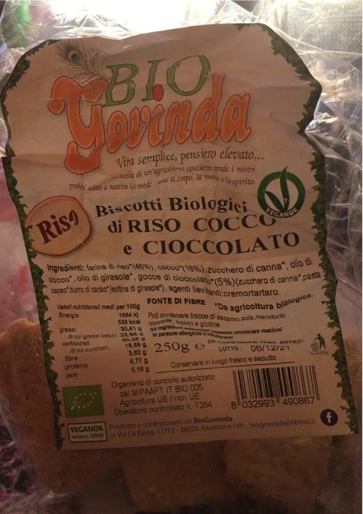 Biscotti biologici di riso cocco e cioccolato