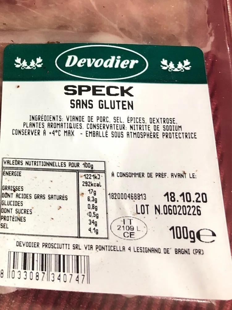 Speck sans gluten