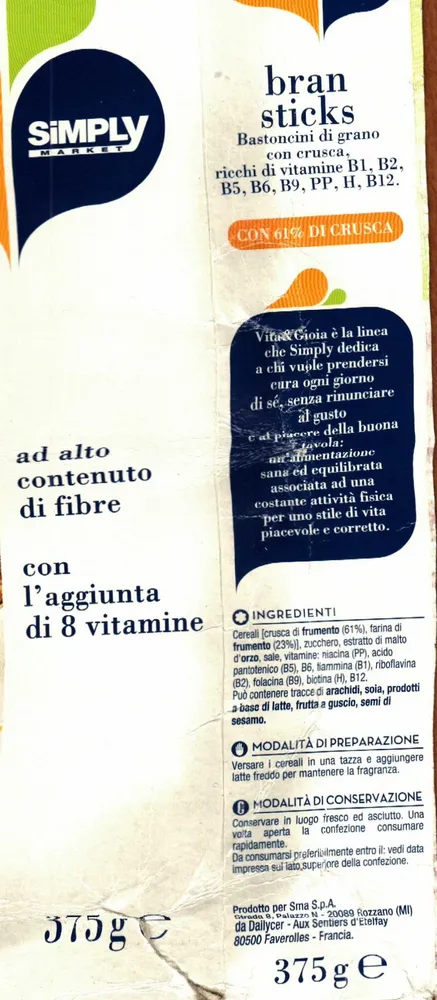 Bran sticks con 61 % di crusca