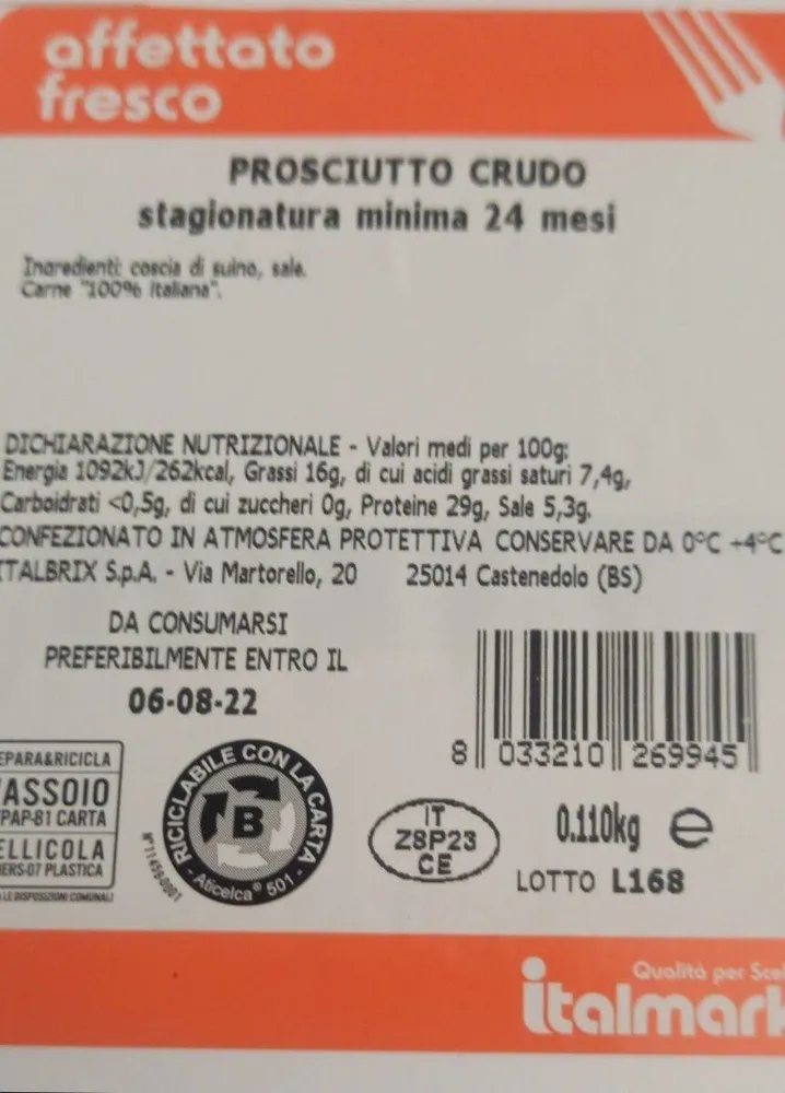 Prosciutto crudo stagionatura 24 mesi
