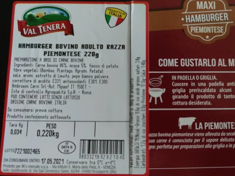 Hamburger bovino adulto razza piemontese