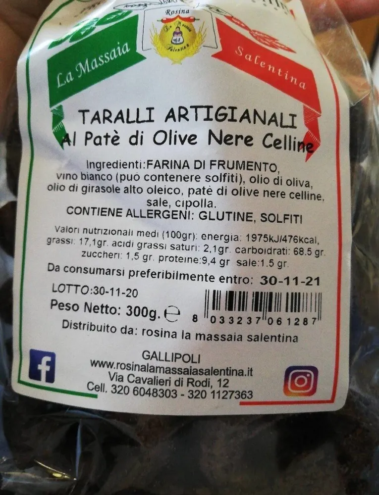TARALLI ARTIGIANALI Al Paté di Olive Nere Celline