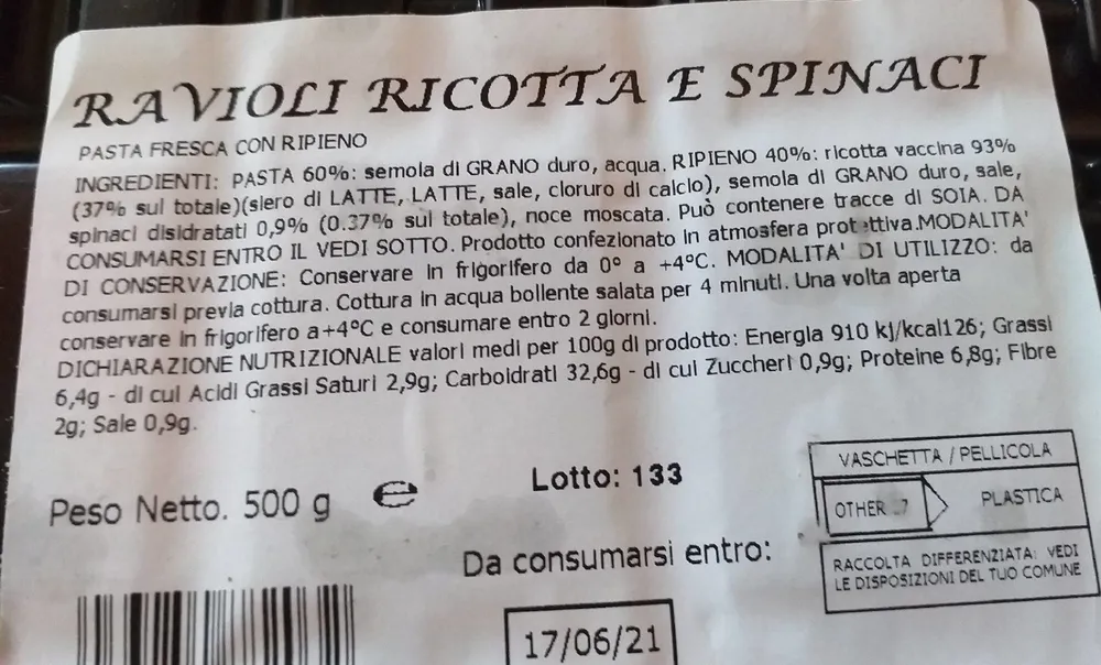 Ravioli di ricotta e spinaci
