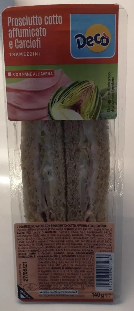 Tramezzino prosciutto cotto affumicato e carciofi