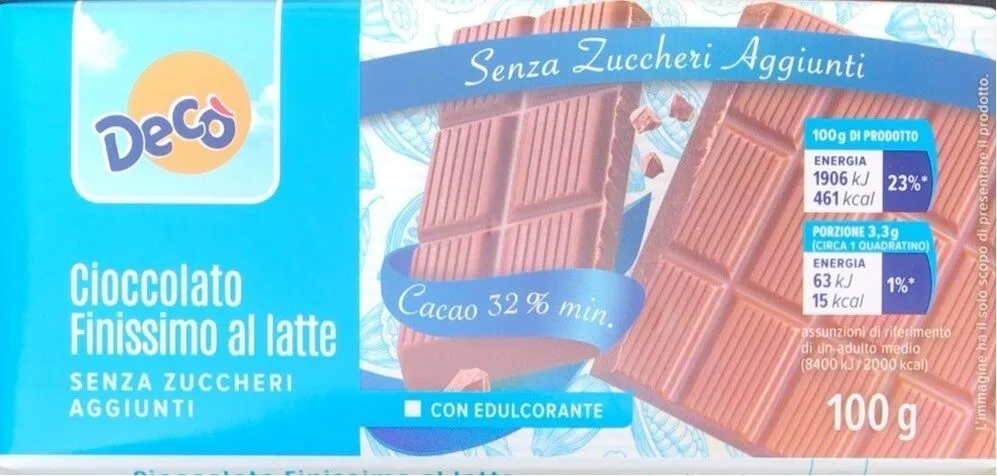 Cioccolato finissimo al latte senza zuccheri