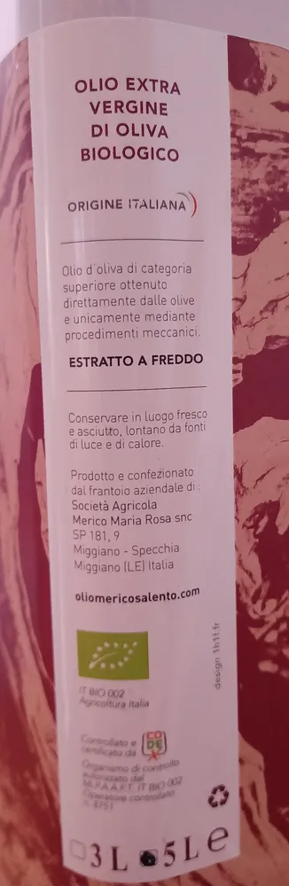 olio extra vergine di oliva italiano biologico - Barocco - monovarietale Cellina di Nardò
