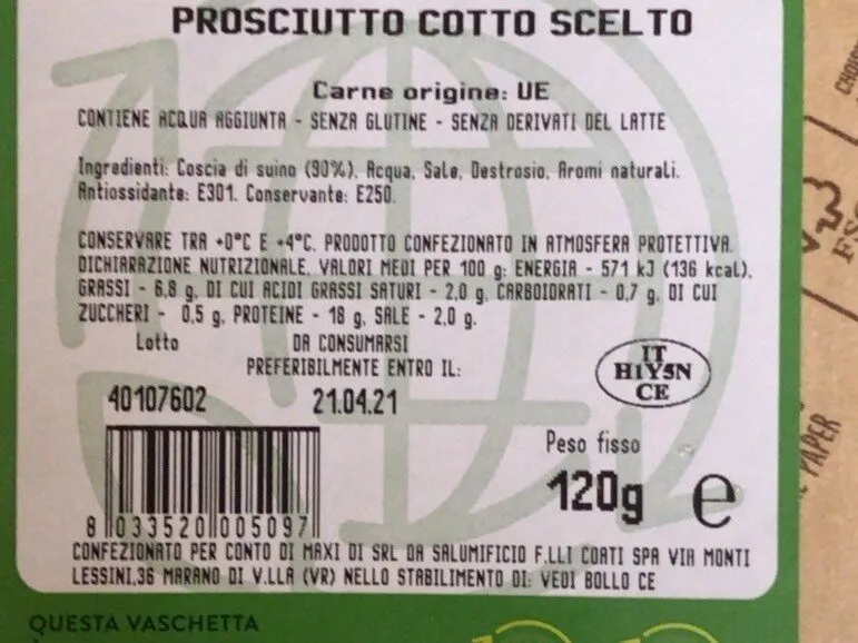 Prosciutto cotto scelto